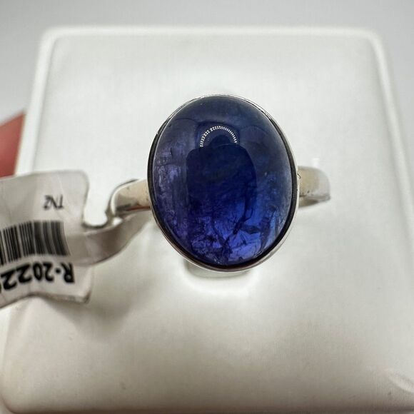 NWT 9x11mm oval cut Tanzanite cabochon solitaire ring in sterling silver! - Picture 5 of 11